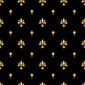 Golden fleur-de-lis seamless pattern. Gold template. Floral classic texture. Fleur de lis royal lily retro background. Design vint Royalty Free Stock Photo