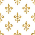 Golden fleur-de-lis seamless pattern white Royalty Free Stock Photo