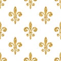 Golden fleur-de-lis seamless pattern white Royalty Free Stock Photo