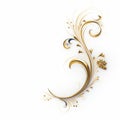 Golden Floral Design On White Background: Swirling Vortexes And Graceful Surrealism