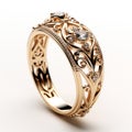 Golden Floral Diamond Ring With Art Nouveau Elements