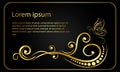 Golden floral elements with heart and butterfly on black background,Ornamental border,swirls and flowers,Decorative design element