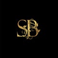 Golden floral letter S and B, SB logo Icon, Luxury alphabet font initial vector design isolated on black background Royalty Free Stock Photo