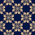 Golden floral seamless pattern on blue background Royalty Free Stock Photo