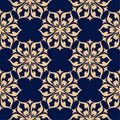 Golden floral seamless pattern on blue background Royalty Free Stock Photo