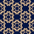 Golden floral seamless pattern on blue background Royalty Free Stock Photo