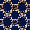 Golden floral seamless pattern on blue background Royalty Free Stock Photo