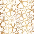 Golden floral seamless pattern. Gold spring background. Summer texture. Hand drawn flowers. Design flower for wallpapers, wrapping