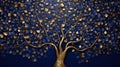 Golden Floral Tree on Royal Blue Background Royalty Free Stock Photo