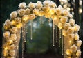 golden Flower Arch with Copy Space. Generative Ai