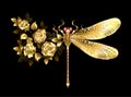 Golden flower dragonfly with rose