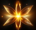 Golden flower with glowing light on black background. Generative AI image. Royalty Free Stock Photo