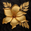 Golden Flower Wall Art: Black Background With Plasticien Style And Romantic Emotivity