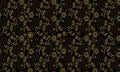 Golden flowers and leaf designs on black background. Vintage seamless pattern. Oriental style ornaments. Royalty Free Stock Photo
