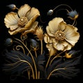 Golden Flowers: Modern Sculptural Engraving Art Graphic For Web And Desktop Design