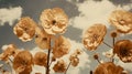 Golden Flowers In Vintage Sepia-toned Sky: Unreal Engine Artwork