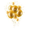 Golden flying balloons bunch