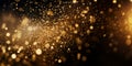 Golden flying glitter particles on black background Royalty Free Stock Photo