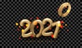 Golden foil 2021 balloon sign on transparent background