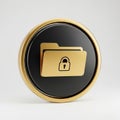 Golden Folder Icon with Padlock Symbol on Black and Gold Circular Background security Royalty Free Stock Photo