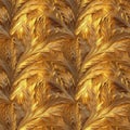 Golden foliage seamless pattern design. Gold leaves background.