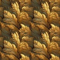 Golden foliage seamless pattern design. Gold leaves background.