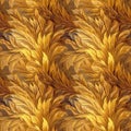 Golden foliage seamless pattern design. Gold leaves background.