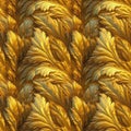 Golden foliage seamless pattern design. Gold leaves background.