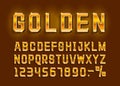 Golden font alphabet retro, number sign. Vector