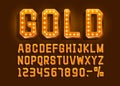 Golden font alphabet retro, number sign. Vector