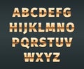 Golden font. Luxury exclusive golden gradient letterings glossy alphabet vector templates for casino