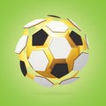 Golden Football / Soccer Ball Inside Real Colors Polygons. Bright Green Sport Background.