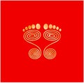 Golden footprints of lord Mahalaxmi devi. Line work of footprints Royalty Free Stock Photo