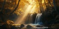 Golden Forest Waterfall Nature Photography Royalty Free Stock Photo