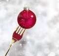 Golden fork with Christmas ball