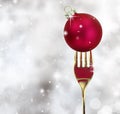 Golden fork with Christmas ball