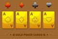 Golden four Ace Poker Playing Cards. Icons for game assets Royalty Free Stock Photo