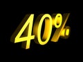 Golden fourty percent on black background 3d render