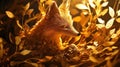 Mystical Golden Fox Amongst Autumn Leaves Royalty Free Stock Photo