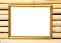 Golden frame on bamboo wall background