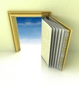 Golden frame with book door concept with blue sky Royalty Free Stock Photo