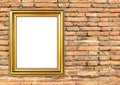 Golden frame on brick stone wall background Royalty Free Stock Photo