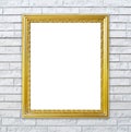 Golden frame on brick stone wall background Royalty Free Stock Photo