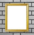Golden frame on brick stone wall background Royalty Free Stock Photo
