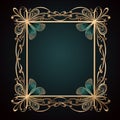 golden frame with butterflies on a black background Royalty Free Stock Photo