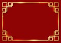 Golden frame clipart, China pattern border. Gold luxury 3D Chinese pattern frame, vector border art china style, isolated on red