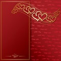 Golden frame and decorative gold hearts on red background - vector valentine card Royalty Free Stock Photo