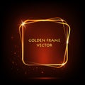 Golden frame for text. Shining lines. Bright light effect. Template frame. Abstract vector shapes. Glare, confetti and stars. Royalty Free Stock Photo