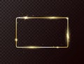 Golden frame with light effect. Shining rectangle banner on dark transparent background. Gold luxury glowing frame Royalty Free Stock Photo