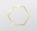 Golden frame with light shadow and light affects. Gold decoration in minimal style. Graphic metal foil element in Royalty Free Stock Photo